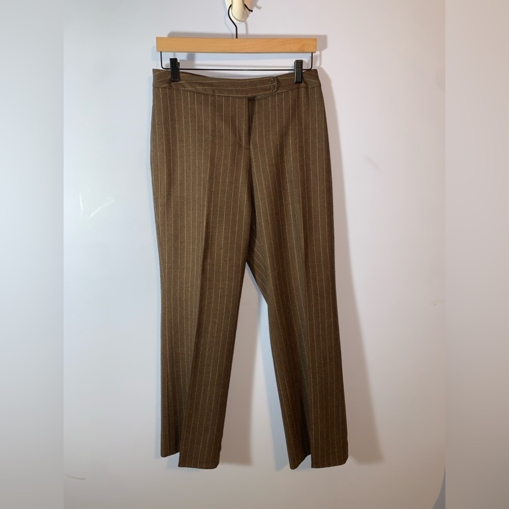 Pendleton Brown pin Striped wool Dress Pants wide leg size 8 mid rise trousers